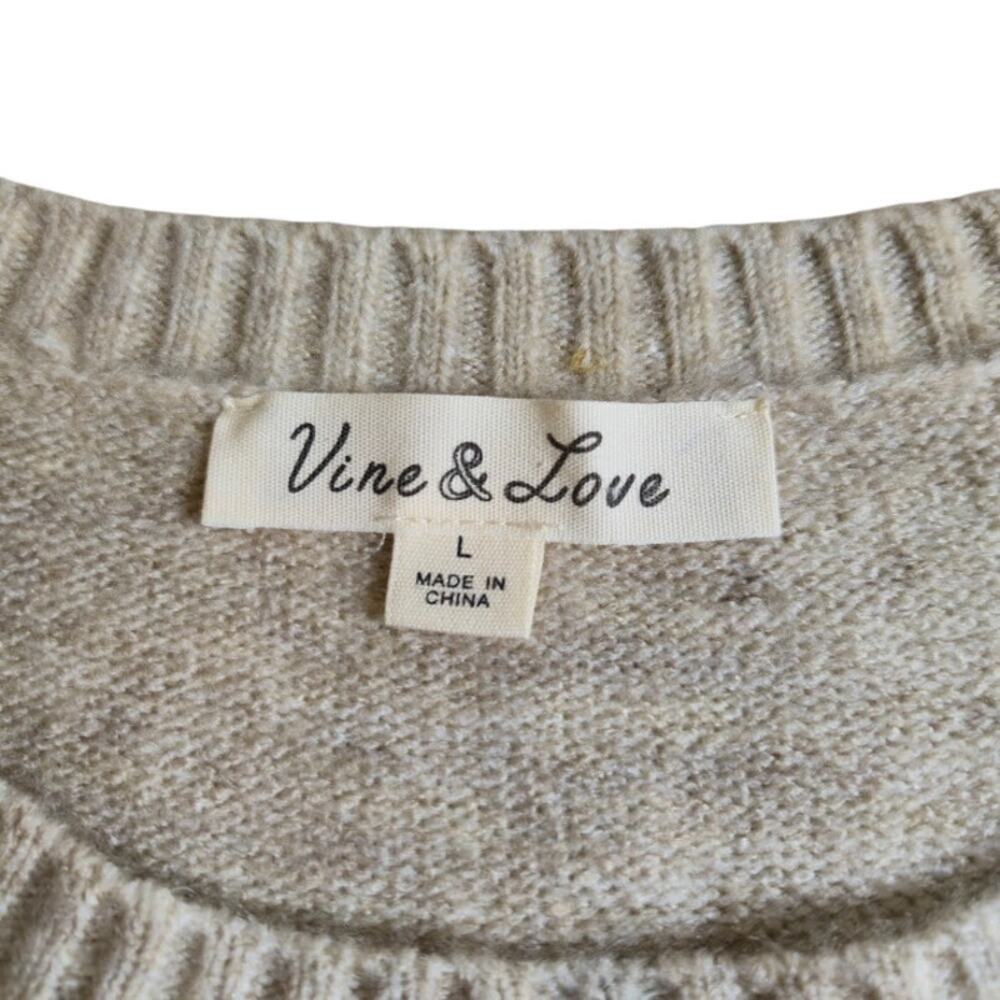 Vine & Love Womens Pullover Sweater Size Large Tan Pom Pom Preppy Coquette - Picture 3 of 9